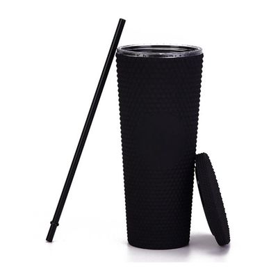 Reusable Diamond Drinking Cups 24 oz Multi Color Black Studded Tumbler WITH LID and Straw