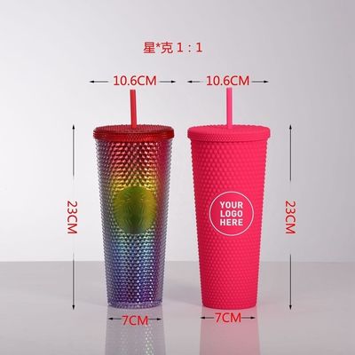 Reusable Diamond Drinking Cups 24 oz Multi Color Black Studded Tumbler WITH LID and Straw
