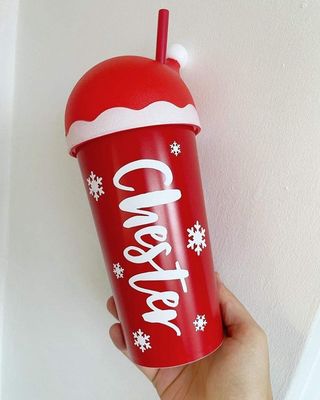MUGS Drinkware Type Christmas Gift 20oz Tumbler Mug with Santa Hat Lid and Straw