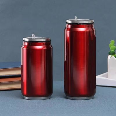 Double Wall Stainless Steel Cola Can Bottle Vacuum Thermos Cans with Flip Straw Lid