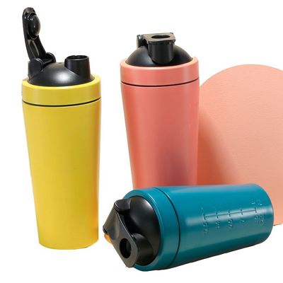 Gym Single Wall 18/8 Metal Protein Shaker Bottle with Lid and Mixing Ball Included