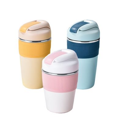 Portable Design Style 350ML 480ML Double Wall Stainless Steel Coffee Mug With Straw