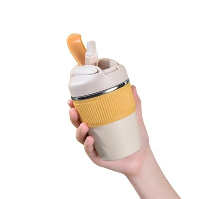 Portable Design Style 350ML 480ML Double Wall Stainless Steel Coffee Mug With Straw