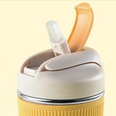 Portable Design Style 350ML 480ML Double Wall Stainless Steel Coffee Mug With Straw