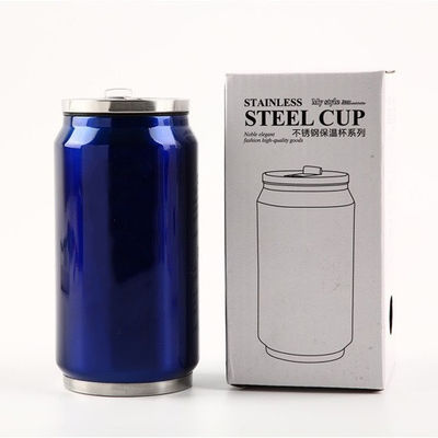 Flip Straw Lid Double Wall Stainless Steel Cola Can Vacuum Thermos Bottle 12oz/17oz