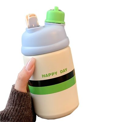 Portable Stainless Steel Water Bottle 500ml Capacity Insulated Coffee Mug with Straw