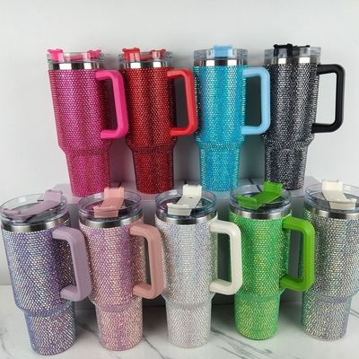 Customizable Reusable Cold Color 300ml/400ml Double Wall Cup with Diamond Studded Lid