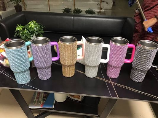 Customizable Reusable Cold Color 300ml/400ml Double Wall Cup with Diamond Studded Lid