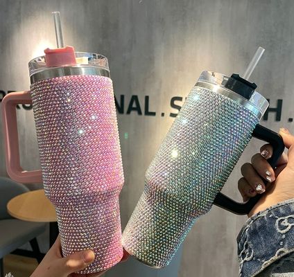 Customizable Reusable Cold Color 300ml/400ml Double Wall Cup with Diamond Studded Lid