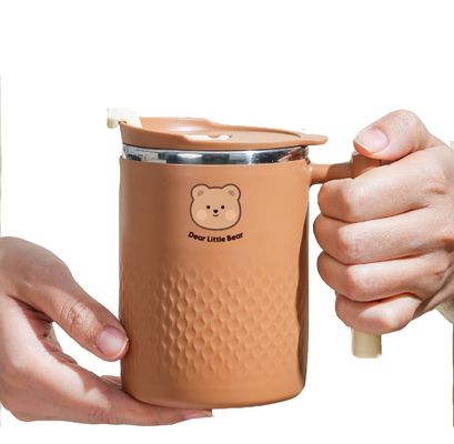 304 Stainless Steel Breakfast Cup 450ml Coffee Mug with Double Layer and Sealed Lid