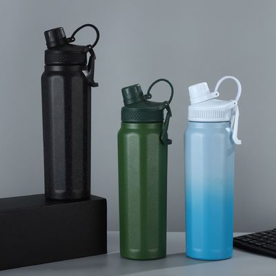 Peacock Blue Vacuum Sports Thermal Flask Stainless Steel Sport Water Bottle With Handgrip