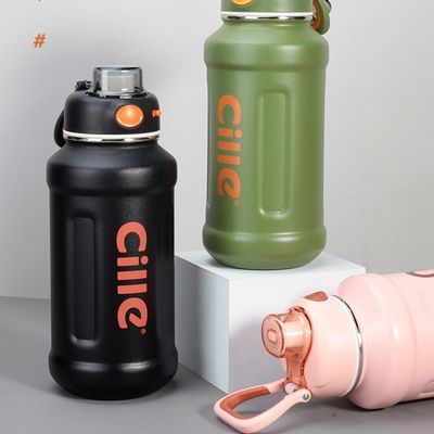 620ml/950ml Capacity Matte Man Bike Insulated Water Bottle with Curved Stainless Steel Lid