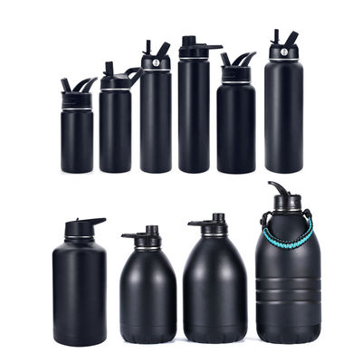 Insulated Flask With Lid 18/8 Stainless Steel Sport Straight Black Drinking Bottle 550ml