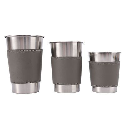 170ML 330ML 500ML Stainless Steel Beer Mug Portable Camping Water Cup With Leather Case
