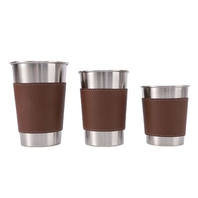 170ML 330ML 500ML Stainless Steel Beer Mug Portable Camping Water Cup With Leather Case