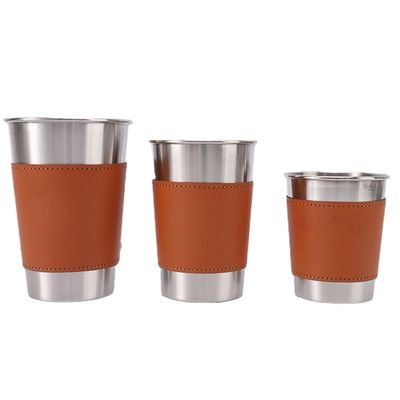 170ML 330ML 500ML Stainless Steel Beer Mug Portable Camping Water Cup With Leather Case
