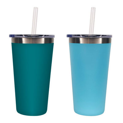 PP Food Grade Lid Business Tumbler 550ml Stainless Steel Car Drink Bottle with Straw