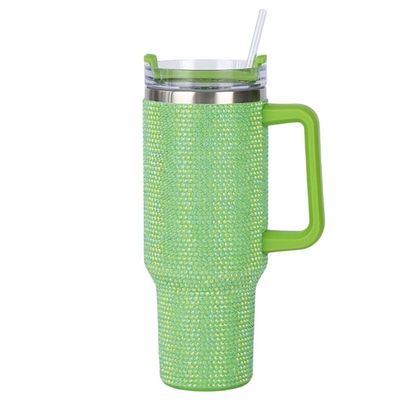 40oz Rhinestone Studded Tumbler Cup with Handle and Straw Double Walled Construction