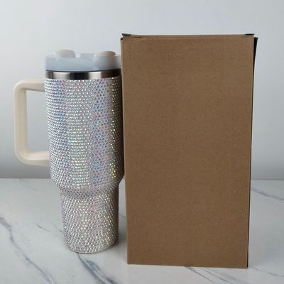 40oz Rhinestone Studded Tumbler Cup with Handle and Straw Double Walled Construction