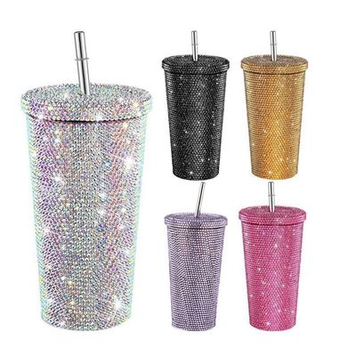 500ML Double Wall Insulated Diamond Rhinestones Tumbler with Accessories With Straw