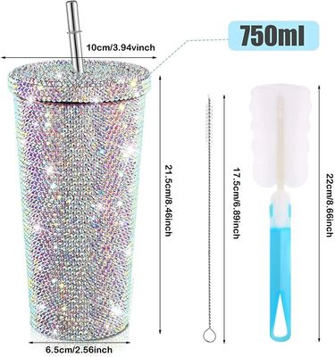 500ML Double Wall Insulated Diamond Rhinestones Tumbler with Accessories With Straw