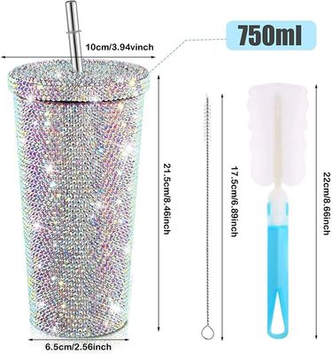 500ML Double Wall Insulated Diamond Rhinestones Tumbler with Accessories With Straw