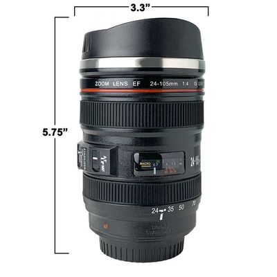 Stainless Steel Coffee Mug in Camera Lens Shape for Sustainable and Lightweight