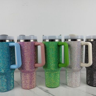 1 Diamond Black Studded Cups Double Wall Stainless Steel Coffee Travel Tumbler With Straw