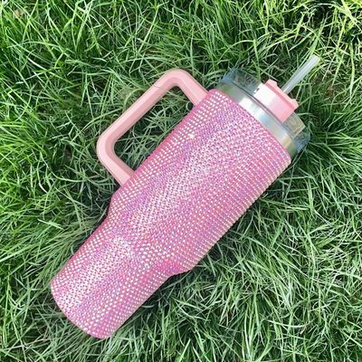 1 Diamond Black Studded Cups Double Wall Stainless Steel Coffee Travel Tumbler With Straw