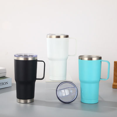20 oz Double Insulated Stemless Wine Tumbler with Handle and Straw Enhance Your Image