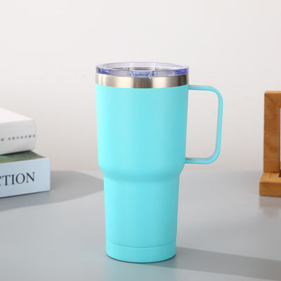 20 oz Double Insulated Stemless Wine Tumbler with Handle and Straw Enhance Your Image