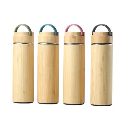 Customized Logo Bamboo Thermos Flask Vacuum Insulated Bottle for Outdoor Business Gift