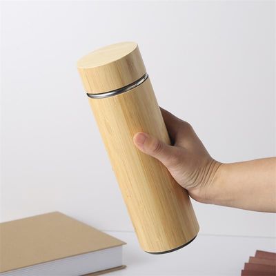 Customized Logo Bamboo Thermos Flask Vacuum Insulated Bottle for Outdoor Business Gift