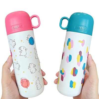Stainless Steel Kids Water Bottle 500ml Cute Tumbler Cup with Custom Pattern and Lid
