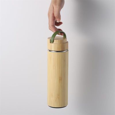 Straight Cup Stainless Steel Insulated Triple Wall Bamboo Thermos Flask With Tea Infuser