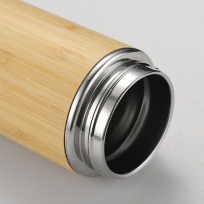 Metal Type Stainless Steel Customised Bamboo Wood Thermos Drinking Flask with Wood Lid