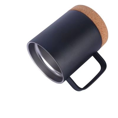 Stainless Steel 12 Ounce Matte Black Mug with Cork Bottom and Sliding Lock Lid Perfect