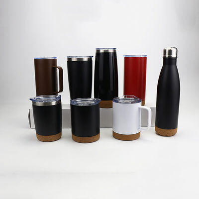 Stainless Steel 12 Ounce Matte Black Mug with Cork Bottom and Sliding Lock Lid Perfect