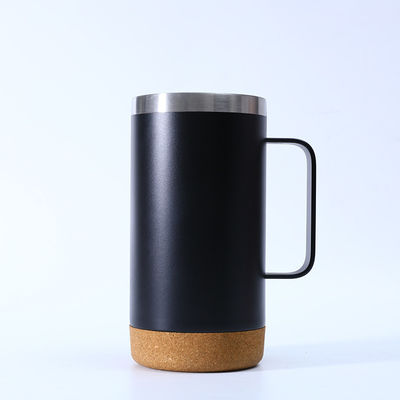 Contemporary 16oz Straight Stainless Steel Coffee Tumbler with Cork Bottom and Handle
