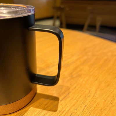 Contemporary 16oz Straight Stainless Steel Coffee Tumbler with Cork Bottom and Handle