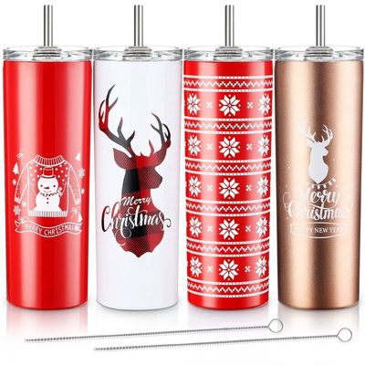 Christmas 20oz Skinny Beer Tumbler Insulated Stainless Steel Tumbler Cups With Straw