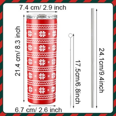 Christmas 20oz Skinny Beer Tumbler Insulated Stainless Steel Tumbler Cups With Straw